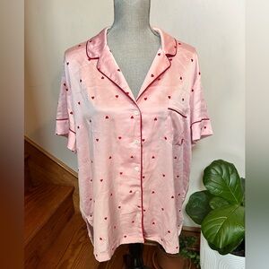 Victoria's Secret Light Pink Satin Pajama Top with Red Accent